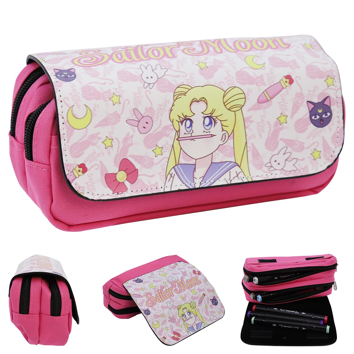 FANCYKU Sailor Moon Pencil Case, Large Capacity Pencil Pouch for Girl, Anime Pencil Pouch, Cartoon Prints Pen Pouch, Cute Back to School Stationery College Pencil Pouch Kids School Accessories FANCYKU Sailor Moon Pencil Case, Large Capacity Pencil Pouch for Girl, Anime Pencil Pouch, Cartoon Prints Pen Pouch, Cute Back to School Stationery College Pencil Pouch Kids School Accessories